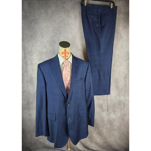 Cremieux Zelander Loro Piana Merino Suit 46R Blazer 40x29 Pants Blue Plaid READ - Picture 1 of 12